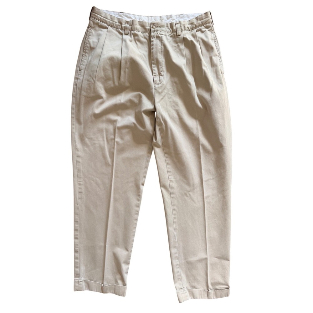 Polo Ralph Lauren Pants Mens 36 Double Pleated Khaki Cuffed Chino EUC